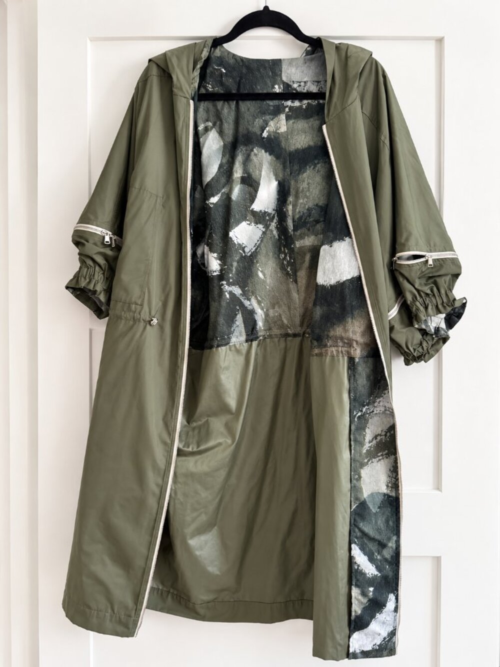 Crea Concept Olive Green Longline Hooded Jacket EU 40